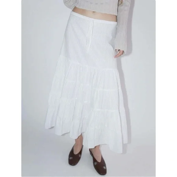 NWT Paloma Wool Long Etoile - White Cotton Blend Gathered Midi Maxi Skirt sz 38 - Picture 11 of 16